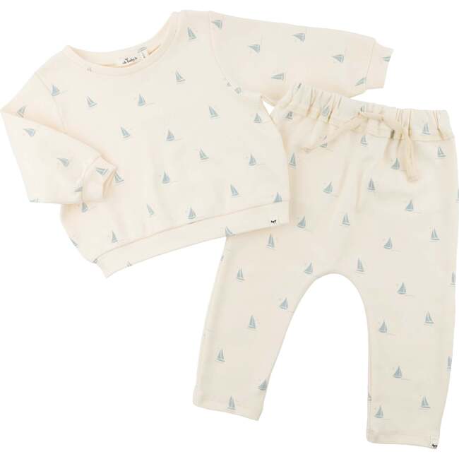 Mini Sailboats Brooklyn Boxy Jogger Set, Milk - Mixed Apparel Set - 2