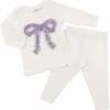 Ruffle Bow Lavender Sparkle Two Piece Set, Cream - Mixed Apparel Set - 3