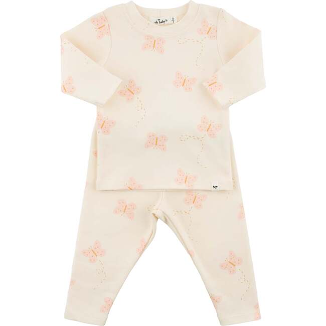 Mini Butterflies Pink Two Piece Set, Milk - Mixed Apparel Set - 1