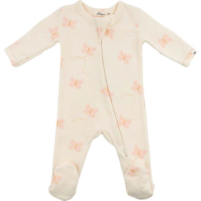 Mini Butterflies Pink Footie, Milk