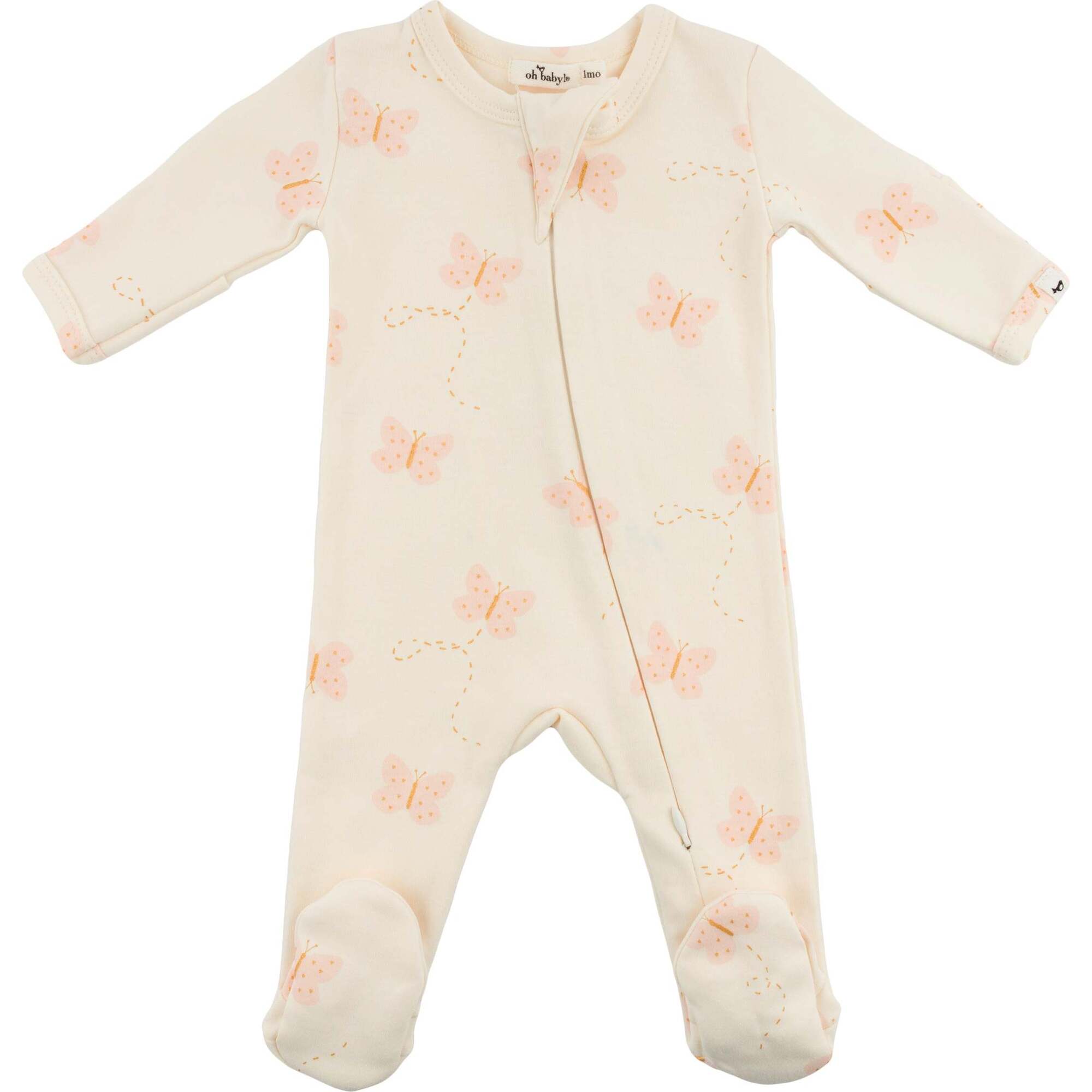 Mini Butterflies Pink Footie, Milk - Footie Pajamas - 1