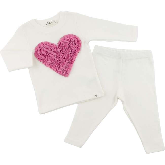 Ruffle Heart Bright Pink Sparkle Two Piece Set, Cream - Mixed Apparel Set - 3