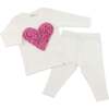 Ruffle Heart Bright Pink Sparkle Two Piece Set, Cream - Mixed Apparel Set - 3