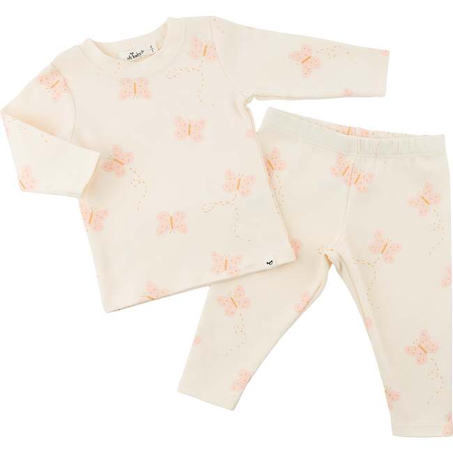 Mini Butterflies Pink Two Piece Set, Milk - Mixed Apparel Set - 2