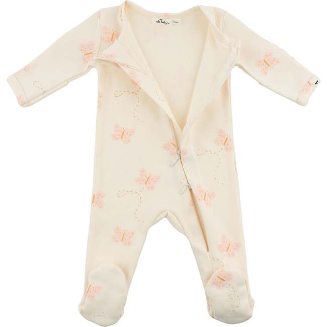 Mini Butterflies Pink Footie, Milk - Footie Pajamas - 2