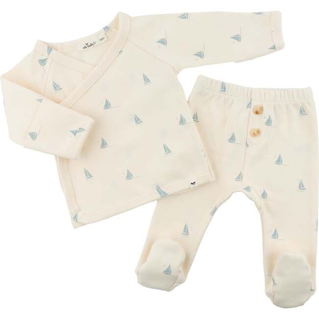 Mini Sailboats Kimono Set, Milk - Mixed Apparel Set - 6