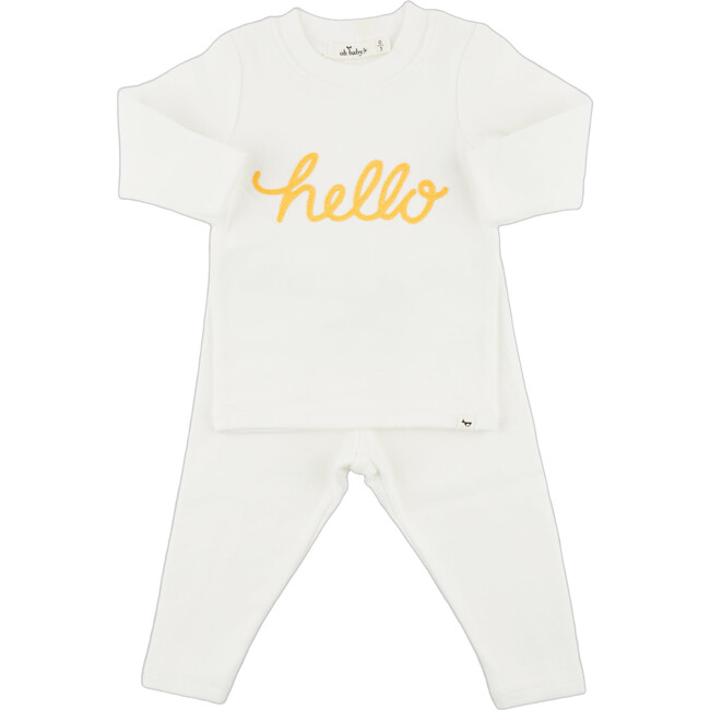 "hello" Golden Two Piece Set, Cream - Mixed Apparel Set - 1