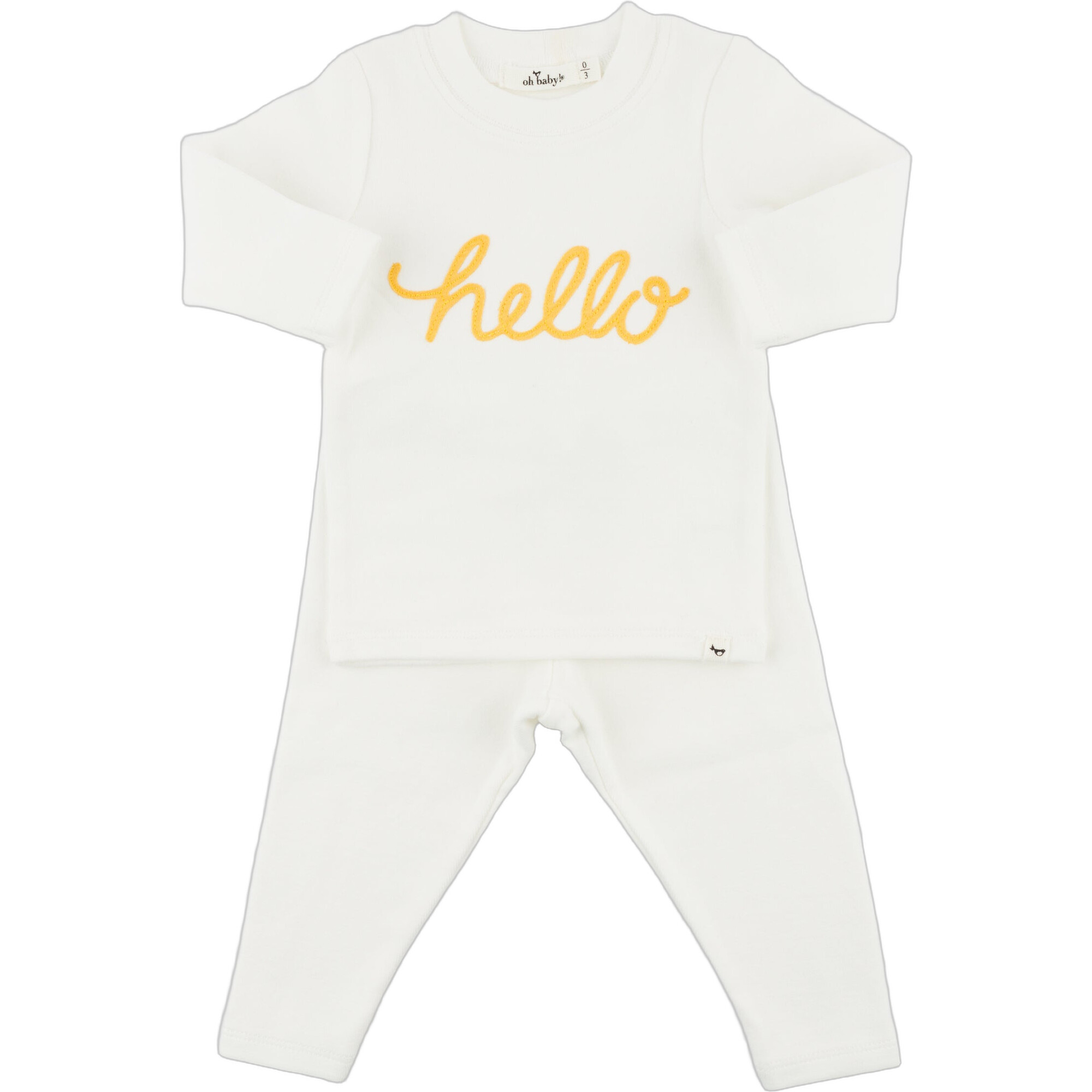 "hello" Golden Two Piece Set, Cream - Mixed Apparel Set - 1