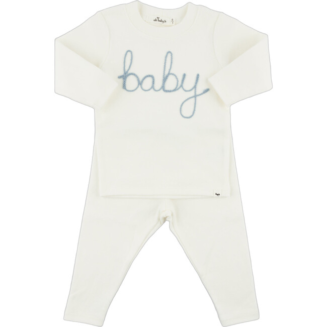 "baby" Fog Embroidered Two Piece Set, Cream - Mixed Apparel Set - 1