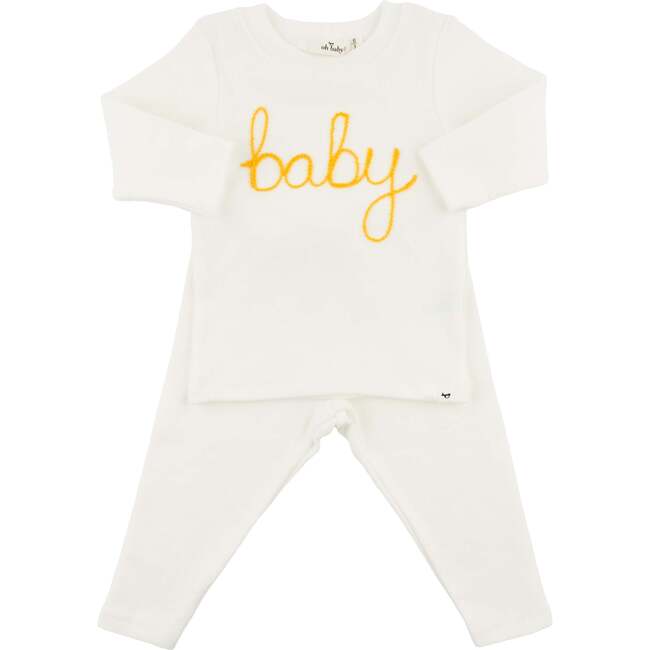 "baby" Golden Embroidered Two Piece Set, Cream