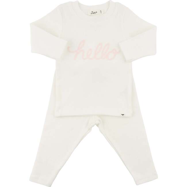 "hello" Pale Pink Two Piece Set, Cream - Mixed Apparel Set - 1