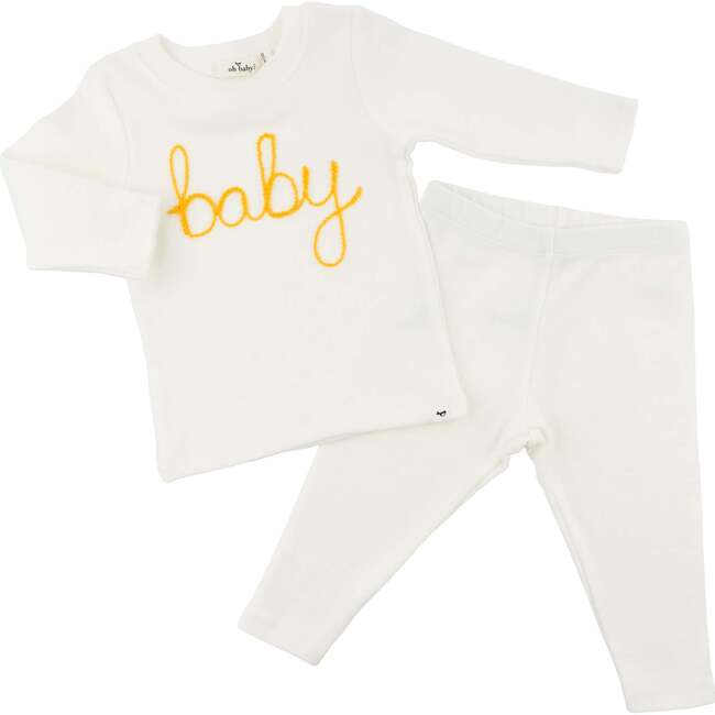 "baby" Golden Embroidered Two Piece Set, Cream - Mixed Apparel Set - 3