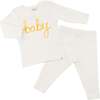 "baby" Golden Embroidered Two Piece Set, Cream - Mixed Apparel Set - 3