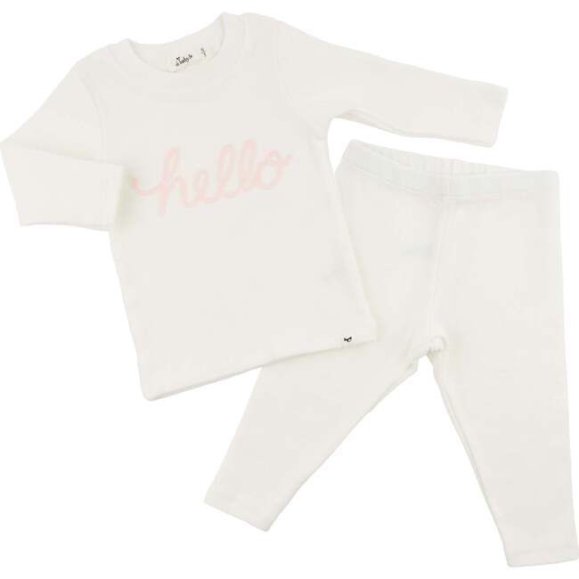 "hello" Pale Pink Two Piece Set, Cream - Mixed Apparel Set - 3