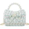 Girls Tweed Jumbo Pearl Bow Handbag, Teal - Bags - 1 - thumbnail