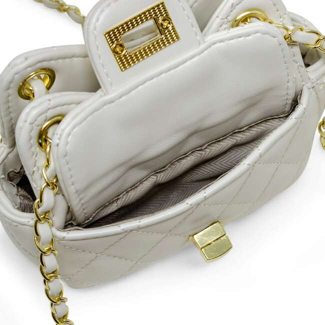 Girls Tiny Quilted Treasure Purse, White - Bags - 6
