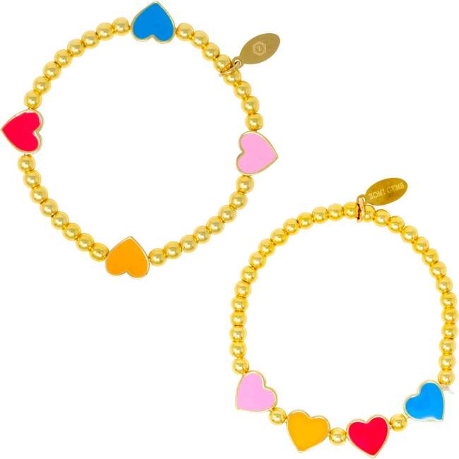 Girl's Rainbow Hearts Stretchy Bead Bracelets