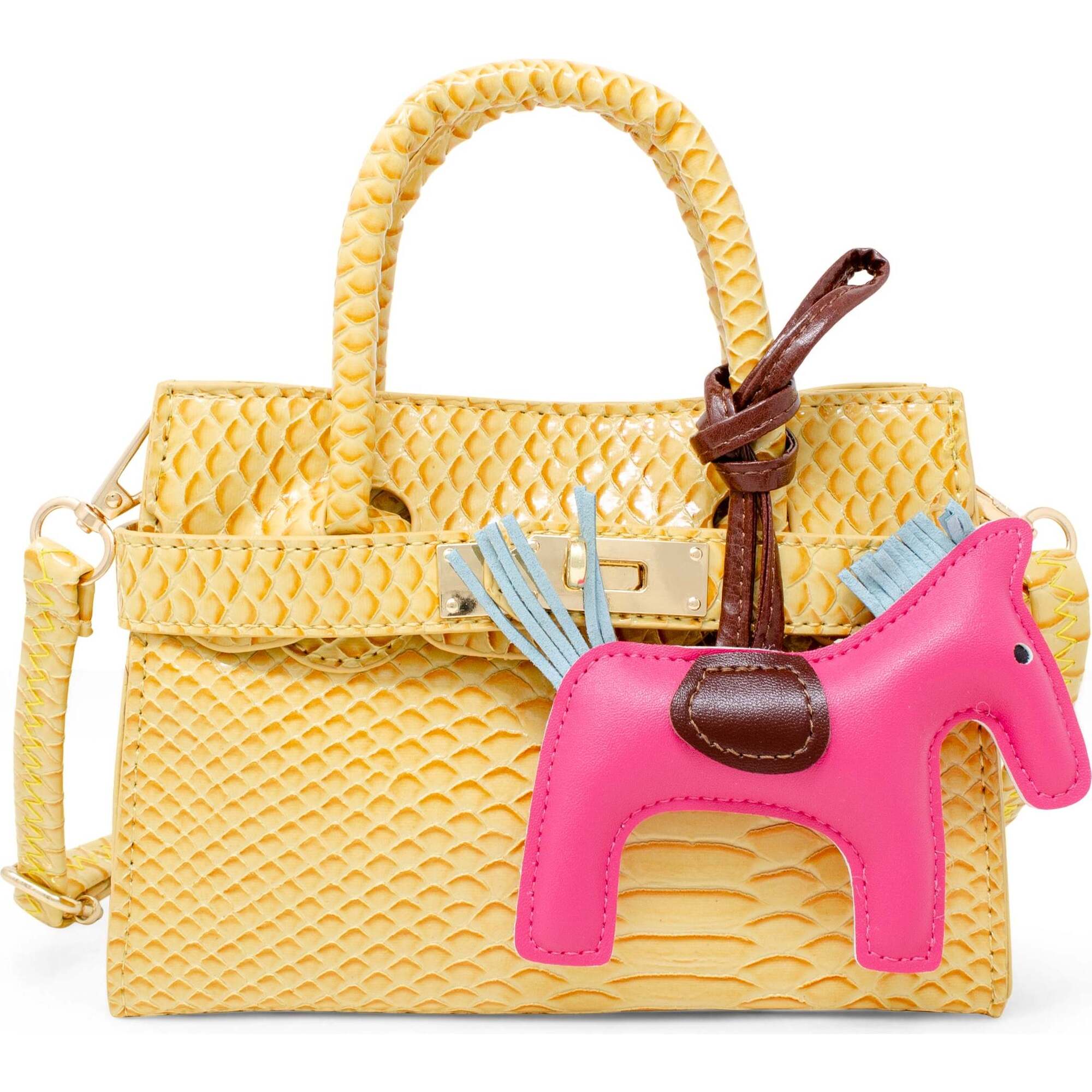 Girl's Crocodile Pony Handbag, Yellow - Bags - 1