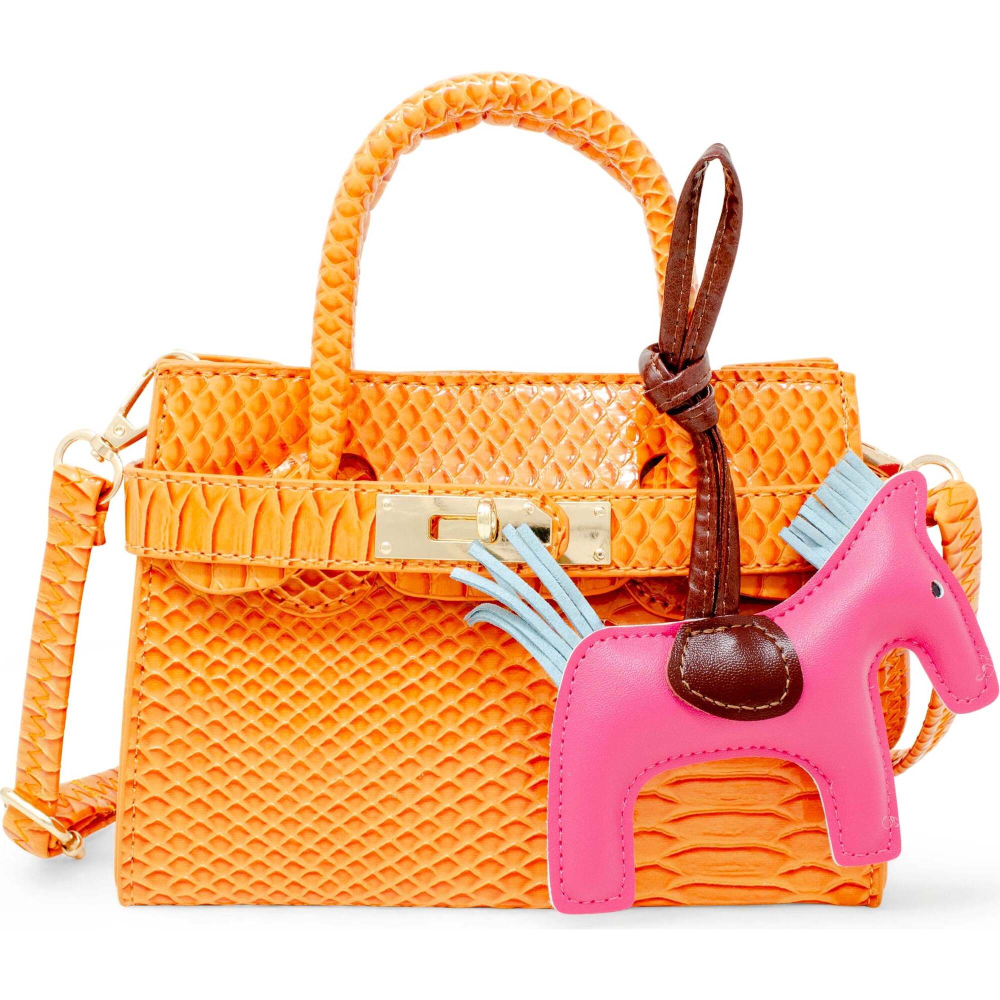Girl's Crocodile Pony Handbag, Orange - Bags - 1