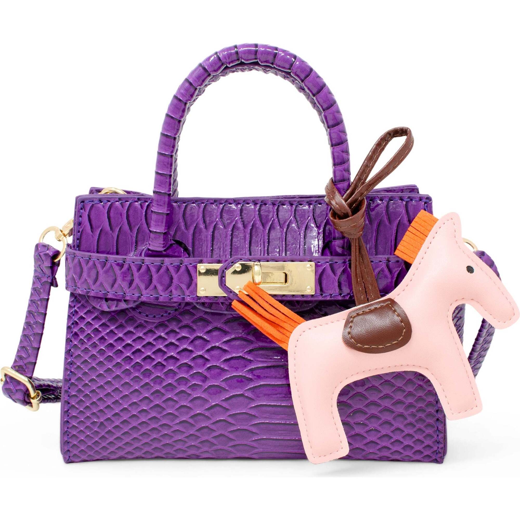 Girl's Crocodile Pony Handbag, Purple - Bags - 1