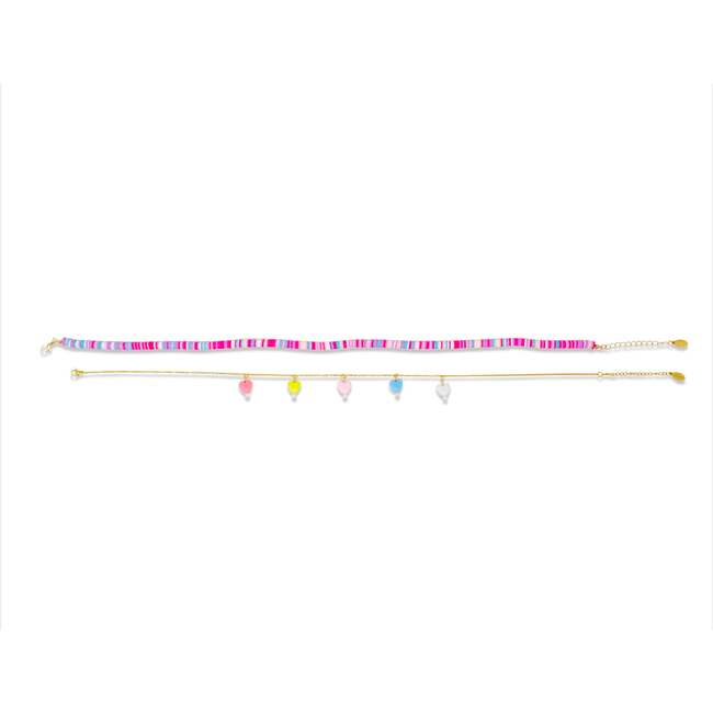 Girl's Colorful Disk Necklace & Charm Duo, Hearts - Necklaces - 2