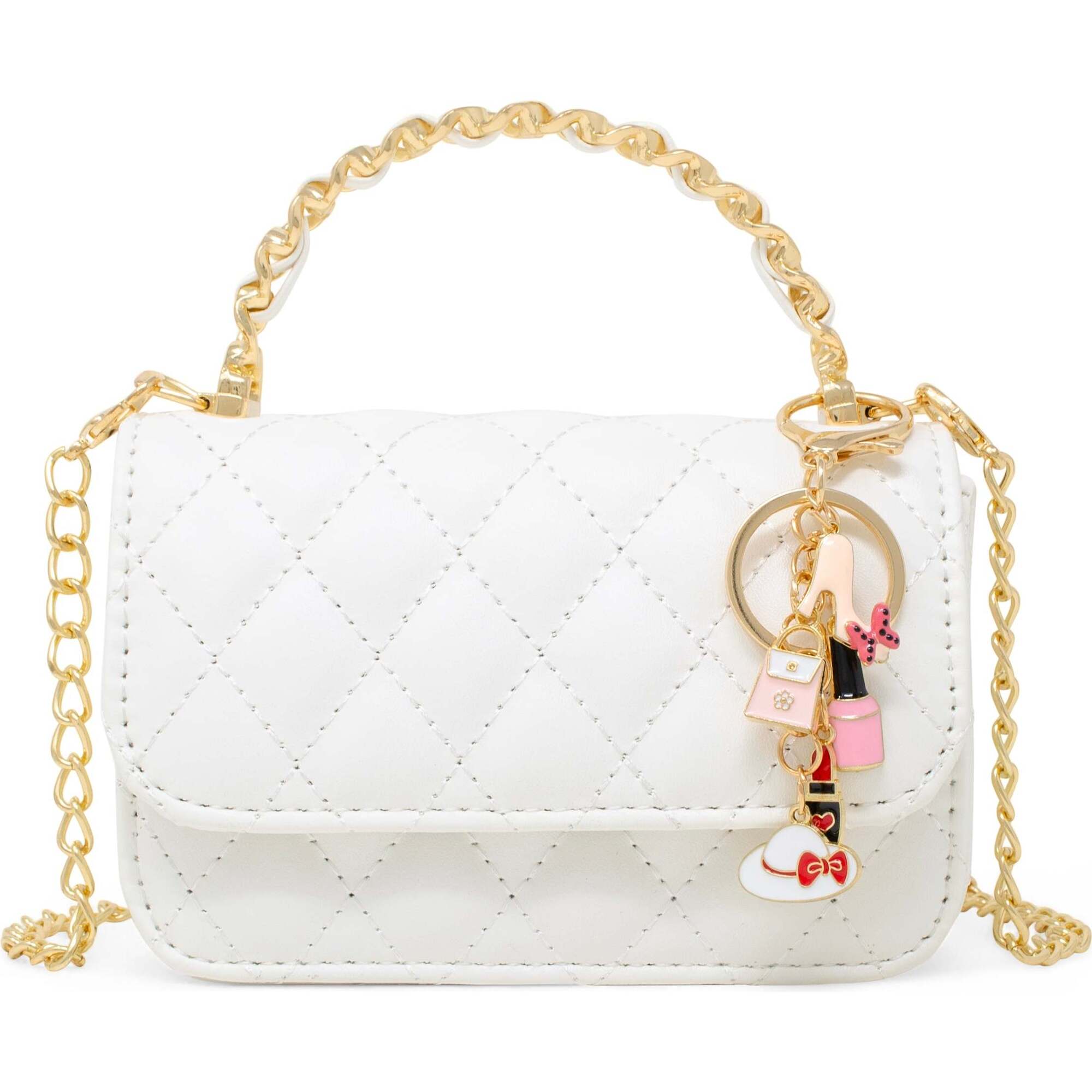 Girl's Classic Link Chain Top Handle Handbag, White - Bags - 1