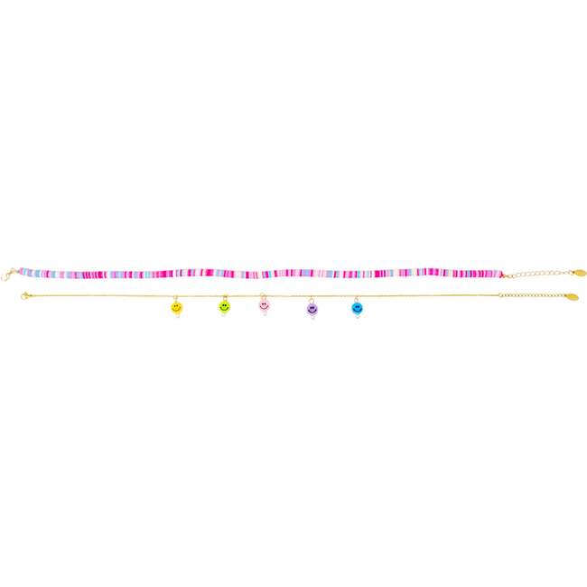 Girl's Colorful Disk Necklace & Charm Duo, Happy Faces