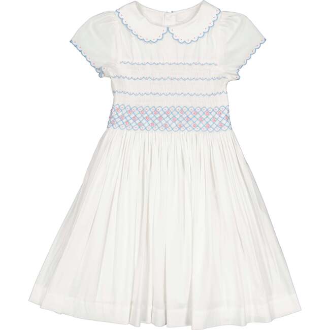 Cassis Short Sleeve Smocked Dress, White