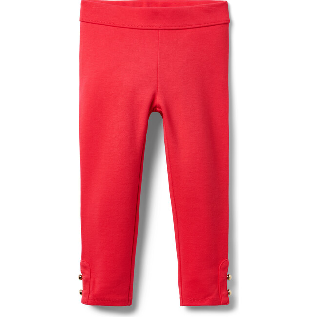 Button Cuff Ponte Elastic Waist Stretch Pant, Bright Red - Pants - 1