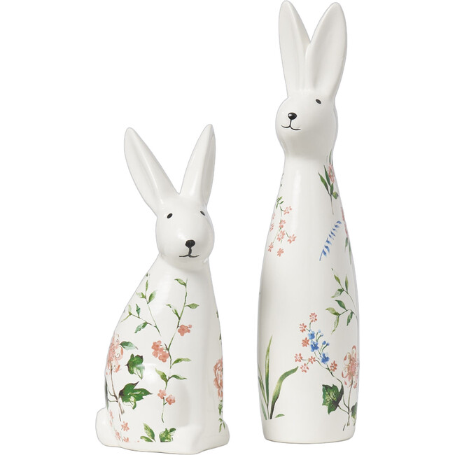 Ivory & Pink Ceramic Bunny Rabbit Figurine Easter Tabletop Home Décor Set of 2