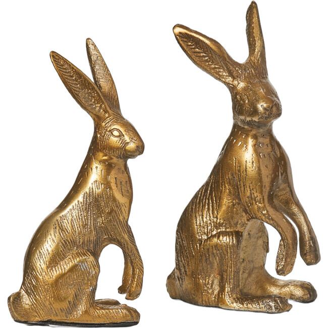 Bronze Aluminum Standing Easter Bunny Rabbit Figurine Décor Set of 2