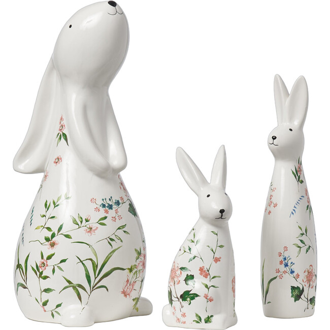 Ivory & Pink Ceramic Bunny Rabbit Figurine Easter Tabletop Home Décor Set of 3