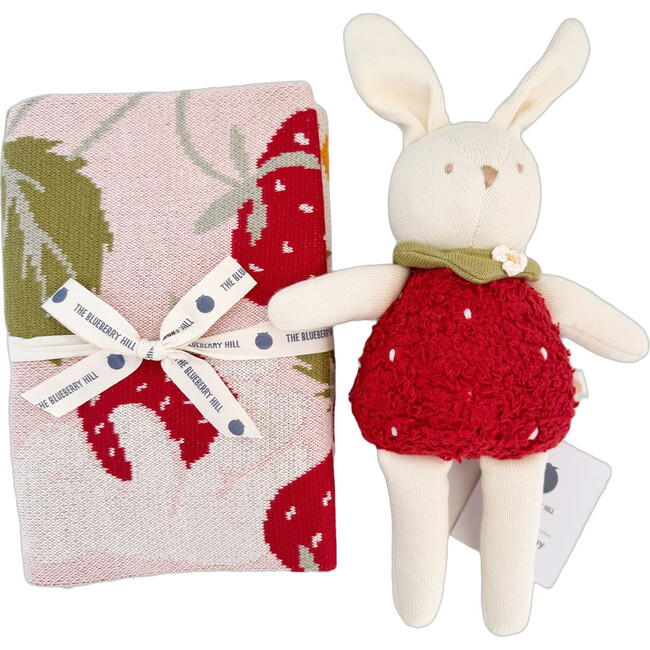 Strawberry Blanket Bunny Plush Toy Gift Set Organic Cotton