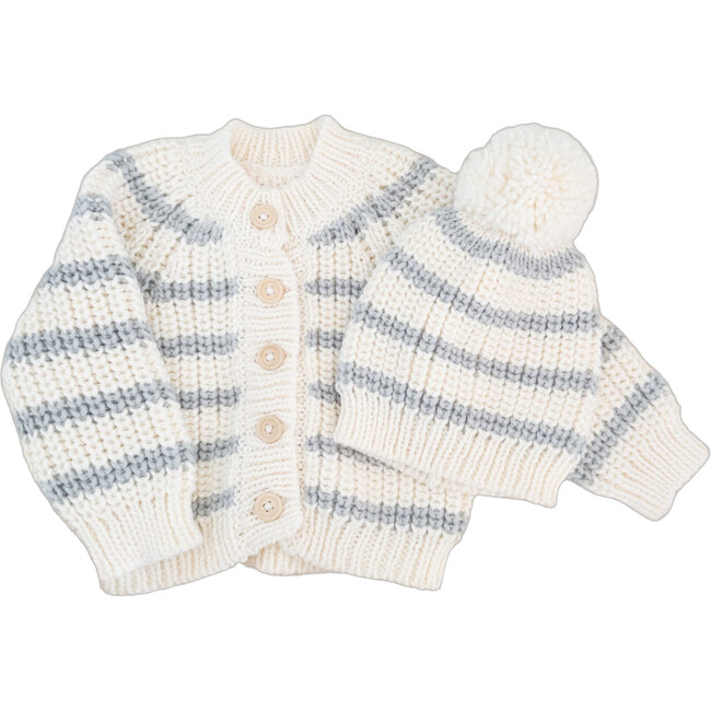 Rib Knit Cardigan and Hat, Bowie Grey