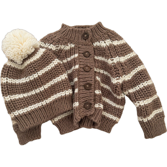 Rib Knit Cardigan and Hat, Tan