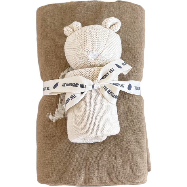 Honey Bear Blanket Lovey Cream Baby Gift Set Organic Cotton