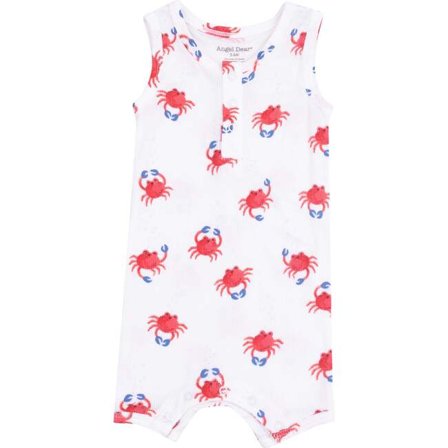 Sleeveless Shortie Romper, Crabby Cuties, White