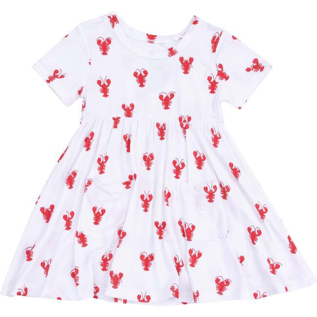 Short Sleeve Twirly Dress, Lobster Bamboo, White