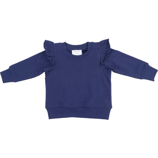 Ruffle Shoulder Sweatshirt, Navy French Terry