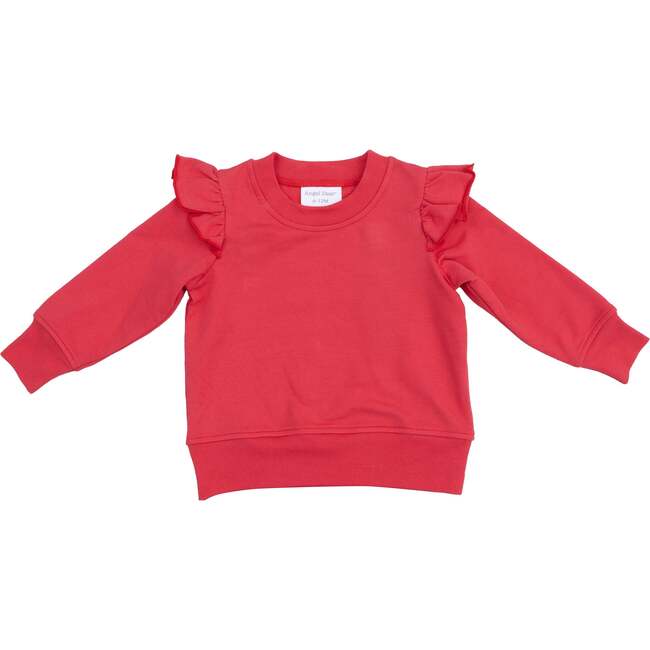 Ruffle Shoulder Sweatshirt,  Red French Terry