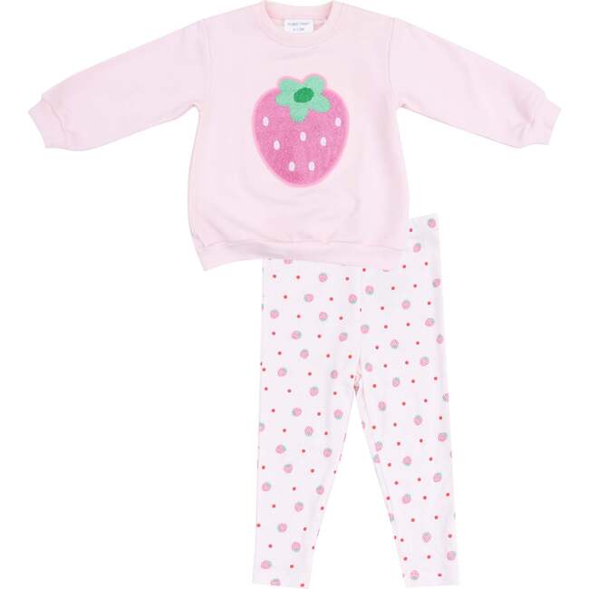 Oversize Applique Sweatshirt + Leggings, Strawberry Swiss Dot French Terry