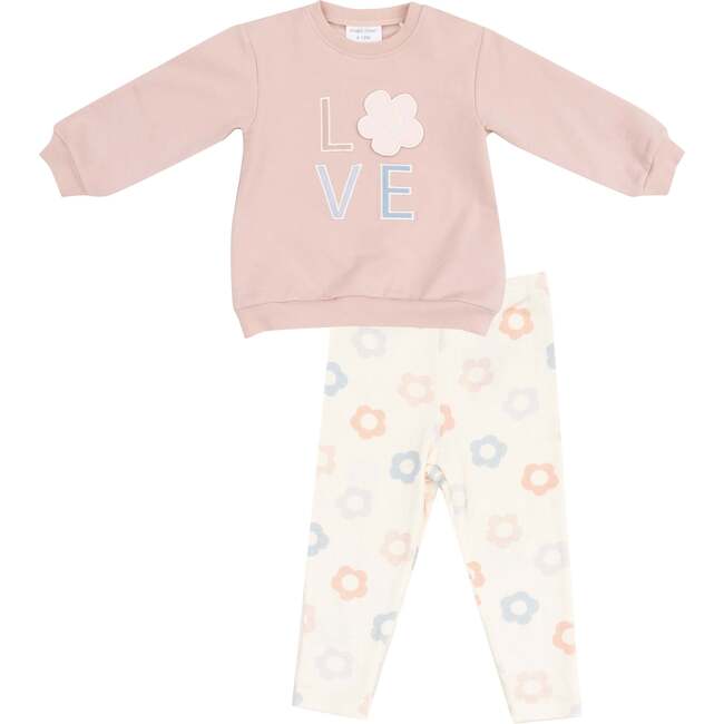 French Terry Oversize  Applique Sweatshirt + Leggings, Daisy Pop