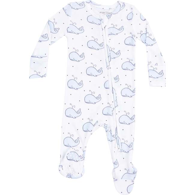 2 Way Zipper Footie, Bubbly Whale Blue