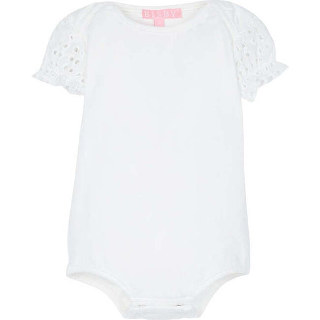 Contrast Sleeve Tee, White Eyelet - T-Shirts - 1