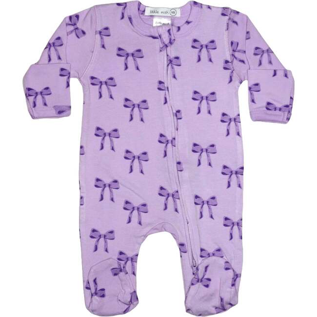 Baby Two-Way Zipper Footie, Lilac Bows