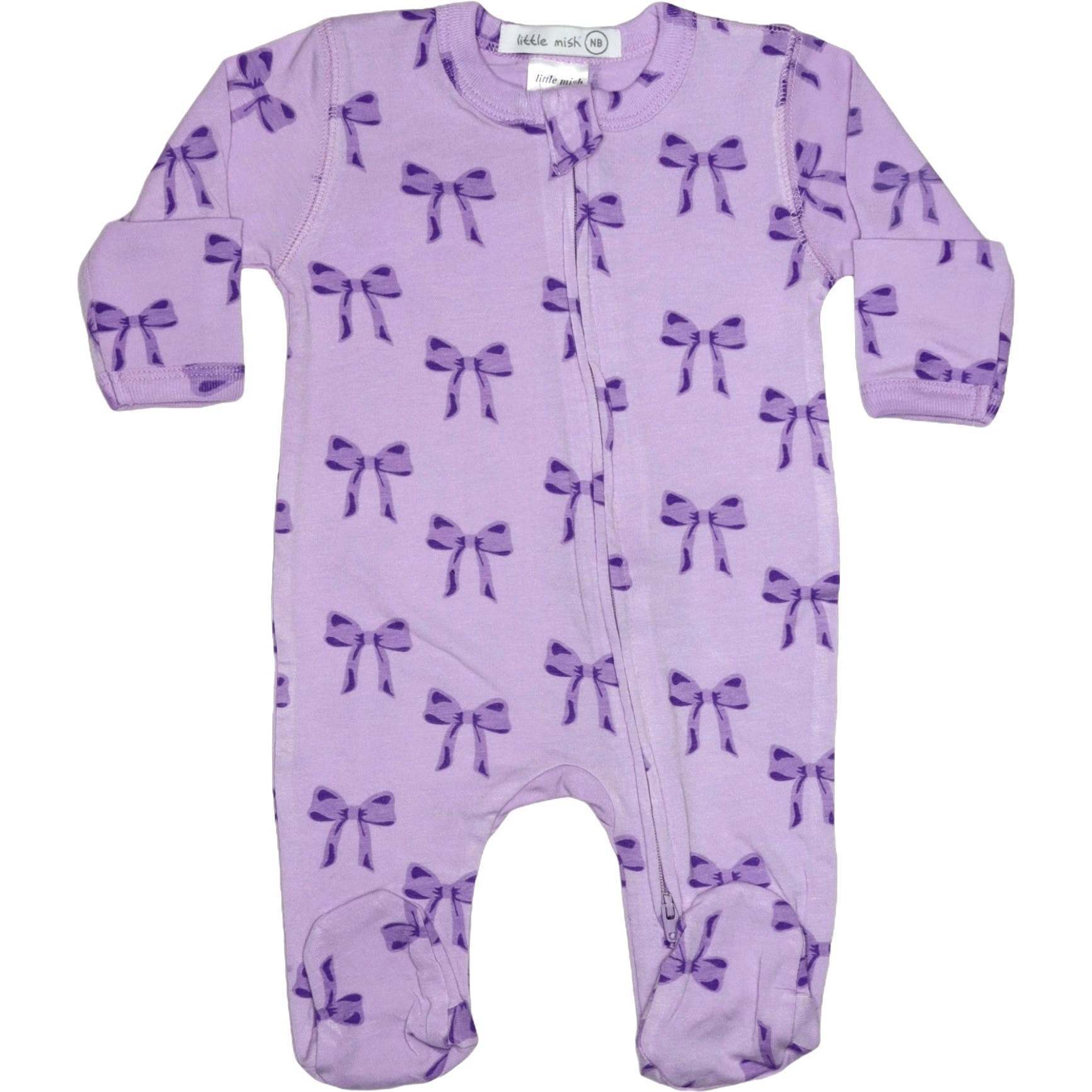 Baby Two-Way Zipper Footie, Lilac Bows - Footie Pajamas - 1