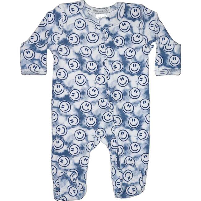 Baby Two-Way Zipper Footie, Blue Tie Dye Smile