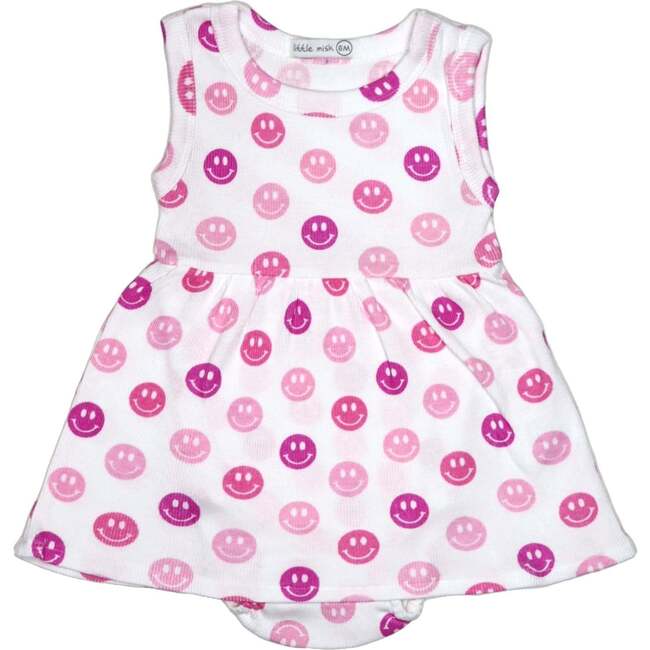 Baby Rib Bodysuit Dress, Multi Pink Smiles