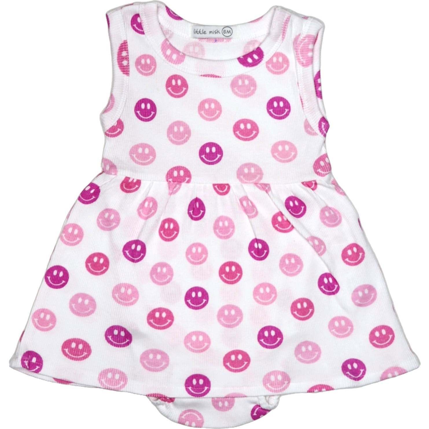 Baby Rib Bodysuit Dress, Multi Pink Smiles - Dresses - 1