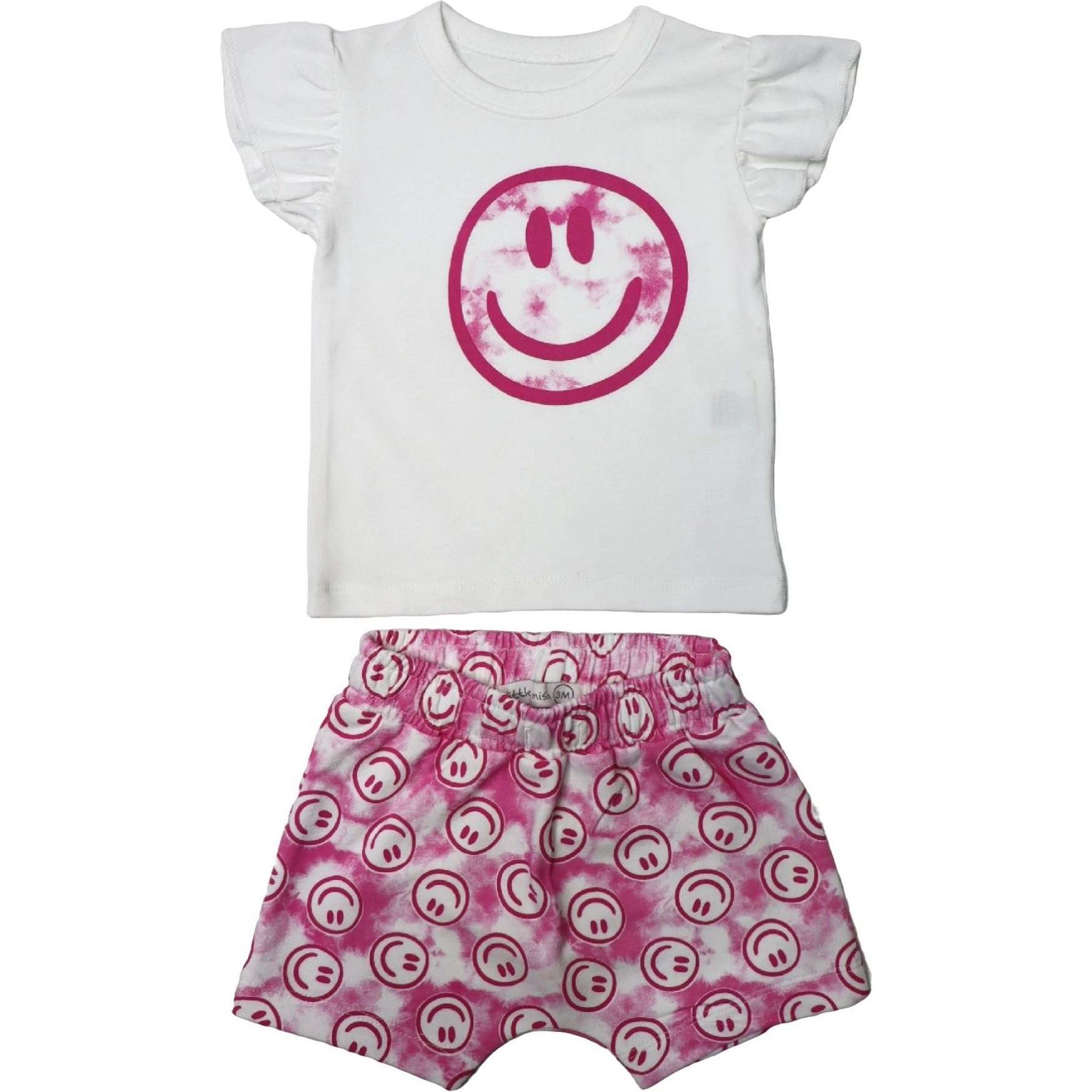 Baby Flutter Tee and Shorts Set, Pink Tie Dye Smile - Mixed Apparel Set - 1